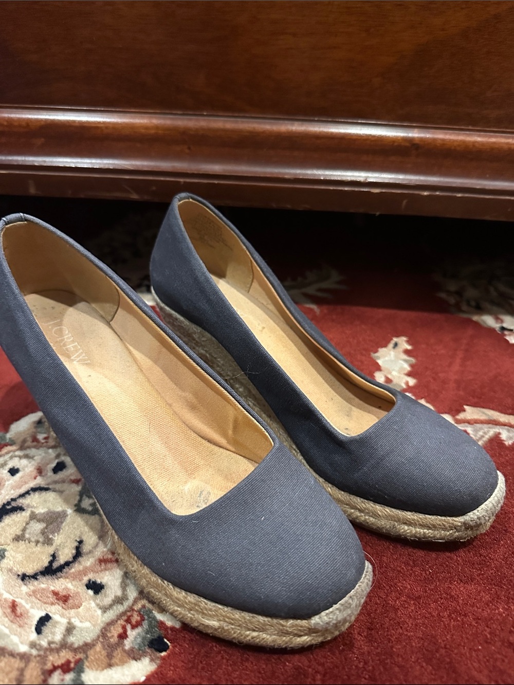 J Crew Classic Navy Espadrille Wedge Pumps 7.5